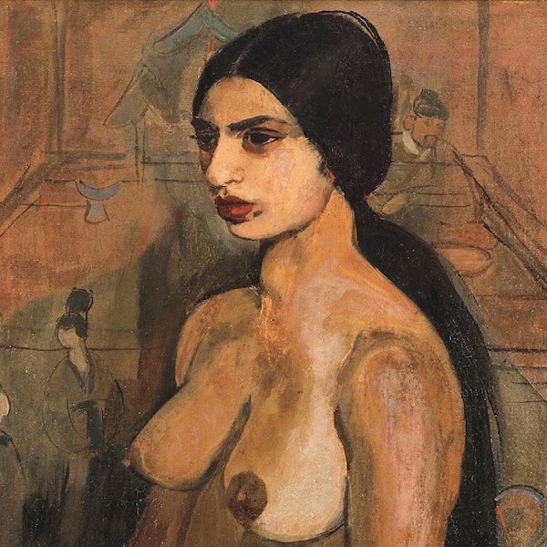 Amrita Sher-Gil - Autorretrato como tahitiano (1934) Galería de lienzos envuelto o enmarcado Giclee Wall Art Print (D6040)