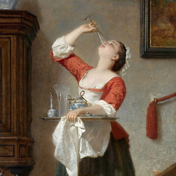 Wilhelm Amber : The Maid (1862)  Canvas Gallery Wrapped or Framed Giclee Wall Art Print (D6040)