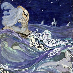 Pamela Colman Smith: Criaturas marinas (1907) Impresión de arte mural en lienzo envuelto o enmarcado remasterizado digitalmente (D6050)