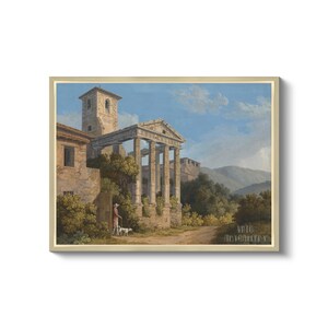 Jacob Philipp Hackert : The Temple of Hercules in Cori near Velletri (1783) Canvas Gallery Wrapped or Framed Giclée Wall Art Print (D4560) Natural Floating Frame Canvas