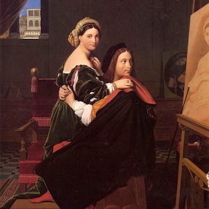 Jean Auguste Dominique Ingres : Raphael and the Fornarina (1814) Gallery Wrapped or Framed Giclee Wall Art Print (D6050)