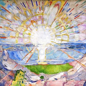 Edvard Munch: Il sole (1909) Stampa artistica su tela incorniciata o avvolta in una galleria d'arte Giclée, rimasterizzata digitalmente (D3560)