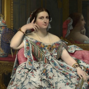 J.A.D. Ingres: Madame Moitessier (1856) Stampa artistica da parete Giclée su tela, incorniciata o avvolta in una galleria, rimasterizzata digitalmente (D6045)