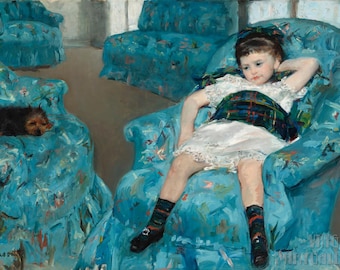 t*i様 青いアームチェア 布地 金属脚 メアリー・カサット：青い肘掛け椅子の少女（1878年）キャンバス