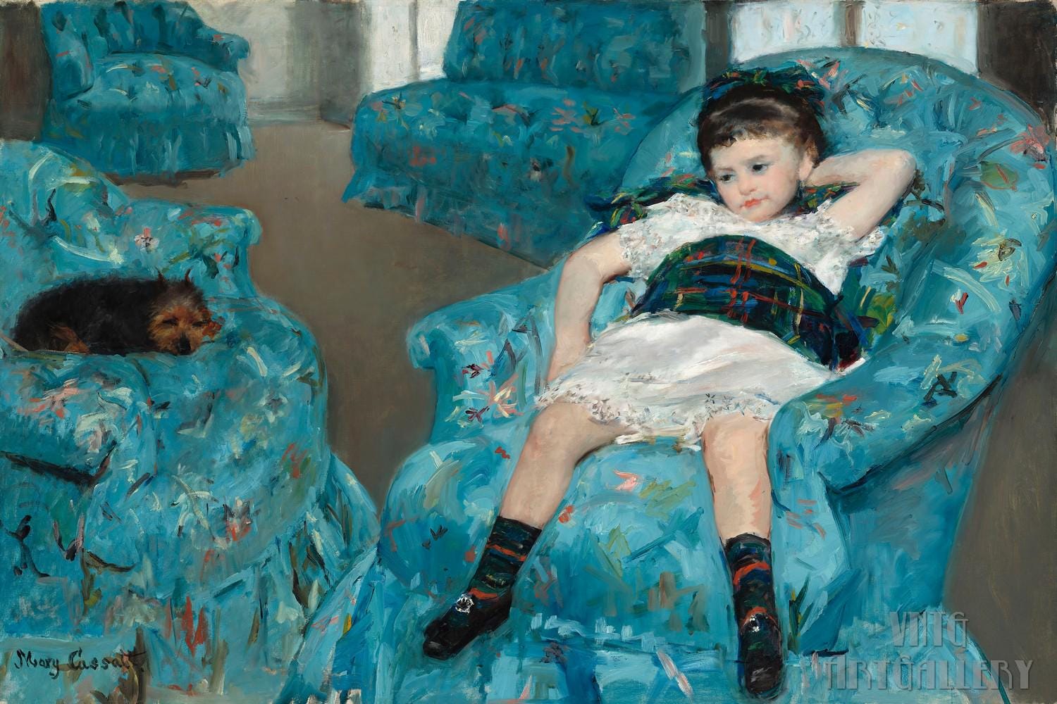 メアリー・カサット：青い肘掛け椅子の少女（1878年）キャンバス