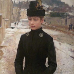 エミール・フリアン：ナンシーの若い女性（雪景色の中）（1887年）キャンバスギャラリーラップまたはフレーム付きジクレー壁アートプリント（D6050）