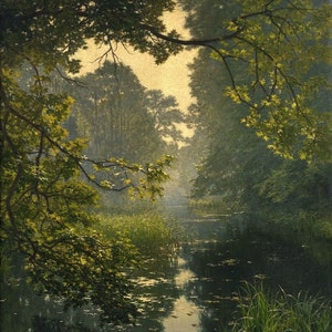 Henri Biva : The Misty Pond of Villeneuve (1910) Canvas Gallery Wrapped or Framed Giclee Wall Art Print (D6045)