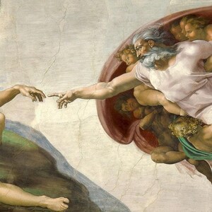 Michelangelo: La creazione di Adamo (1512) Stampa artistica su tela incorniciata o avvolta in una galleria d'arte Giclée, rimasterizzata digitalmente (D2560)