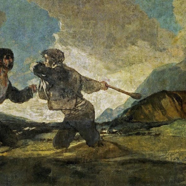 Fransisco Goya: Lotta con i bastoni (1820) Stampa artistica da parete Giclée su tela, incorniciata o avvolta in una galleria, rimasterizzata digitalmente (D3060)