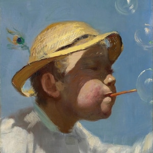 Paul Peel: The Bubble Boy (1884) Stampa artistica su tela, incorniciata o avvolta in una galleria, giclée, rimasterizzata digitalmente (D6050)