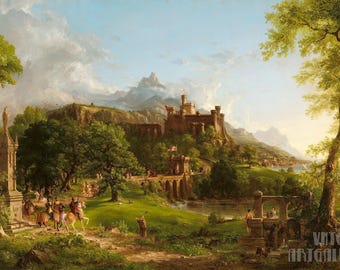 Thomas Cole: La Partida (1837) Impresión giclée sobre lienzo, enmarcada o enmarcada, remasterizada digitalmente (D4060)