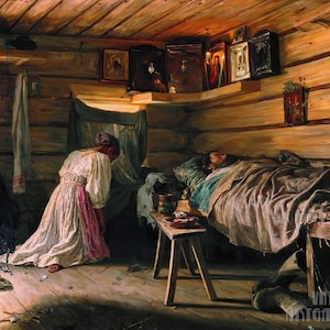 Vasily Maximov : Sick husband (1881) Canvas Gallery Wrapped or Framed Giclee Wall Art Print Digitally Remastered (D5060)
