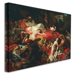 Eugène Delacroix: La morte di Sardanapalo (1827) Stampa artistica su tela incorniciata o avvolta in una galleria d'arte Giclée, rimasterizzata digitalmente (D5060)