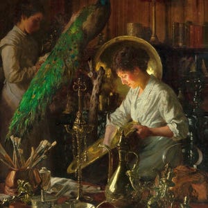 Thomas Frederick Mason Sheard : Polishing Silver (c1900) Gallery Wrapped or Framed Giclee Wall Art Print Digitally Remastered (D6050)