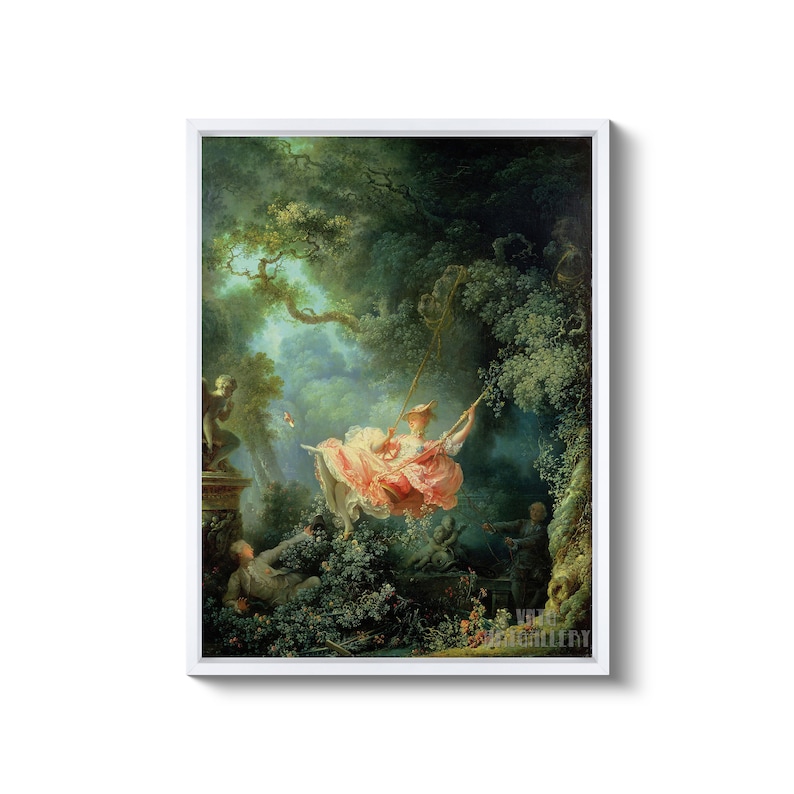 Jean-Honoré Fragonard : The Swing 1767 Canvas Gallery Wrapped or Framed Giclee Wall Art Print D6045 White Floating Frame Canvas