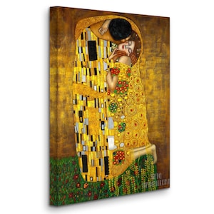 Gustav Klimt : The Kiss 1907-1908 Canvas Gallery Wrapped or Framed Giclee Wall Art Print D6045 1 Panel Stretched Canvas