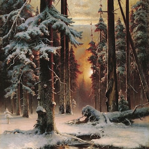Julius Sergius von Klever : Winter Sunset in a Spruce Forest (1896) Canvas Gallery Wrapped or Framed Giclee Wall Art Print (D6045)