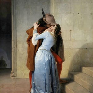 Francesco Hayez: Il bacio ''El Beso'' (1859) Stampa artistica da parete Giclée su tela, incorniciata o avvolta in una galleria, rimasterizzata digitalmente (D6050)