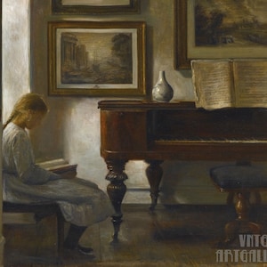 Carl Vilhelm Holsøe : Girl in an Interior (19th century) Canvas Gallery Wrapped or Framed Giclee Wall Art Print Digitally Remastered (D5060)