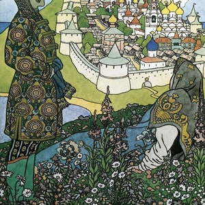 Ivan Bilibin: Buyan Island (1905) Stampa artistica su tela, incorniciata o avvolta in una galleria, rimasterizzata digitalmente (D6040)