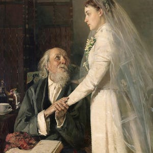 Władimir Makowski: Żegnaj, tato (1894) Płótno Galeria Oprawione lub Oprawione Giclee Ścienny Wydruk Cyfrowo Zremasterowany (D6050)