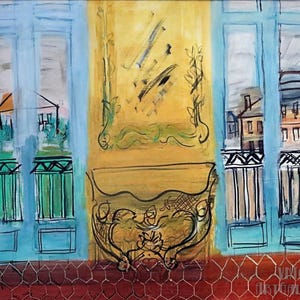 Raoul Dufy: La console gialla con due finestre Stampa artistica su tela incorniciata o avvolta in una galleria, rimasterizzata digitalmente (D5060)