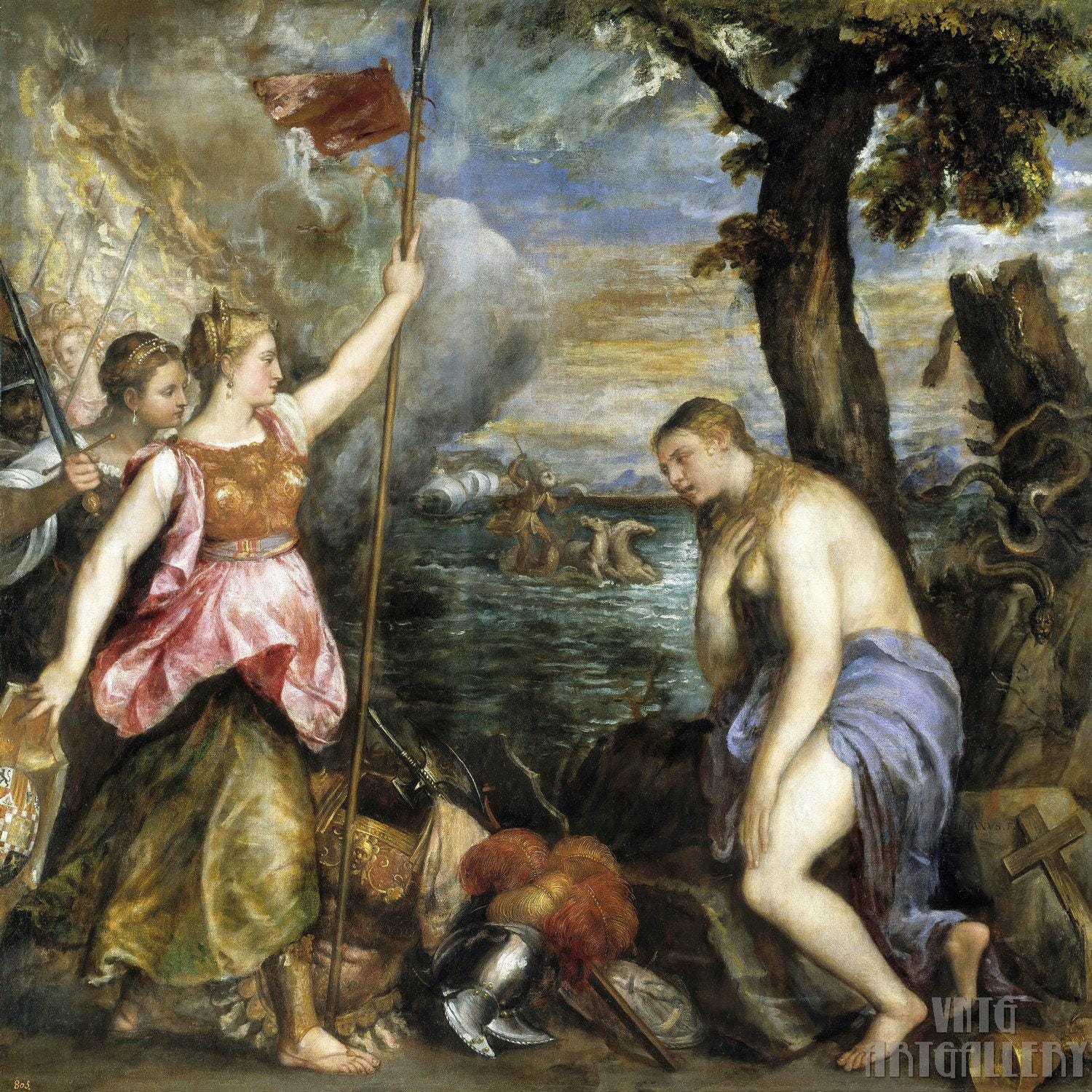 Titian : Religion Saved by Spain (1510) Canvas Gallery Wrapped or Framed Giclee Wall Art Print Digitally Remastered (D50)