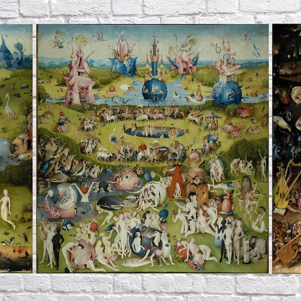 Jérôme Bosch : Le Jardin des délices (triptyque 1490) sur toile, impression giclée tendue ou encadrée, impression d'art mural