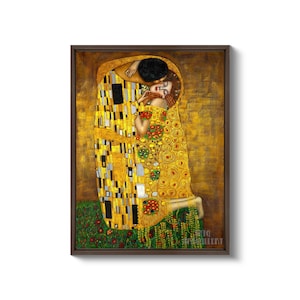 Gustav Klimt : The Kiss 1907-1908 Canvas Gallery Wrapped or Framed Giclee Wall Art Print D6045 Brown Floating Frame Canvas