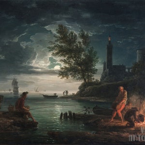Claude Joseph Vernet : The Four Times of Day - Night (1757) Canvas Gallery Wrapped or Framed Giclee Wall Art Print (D4560)