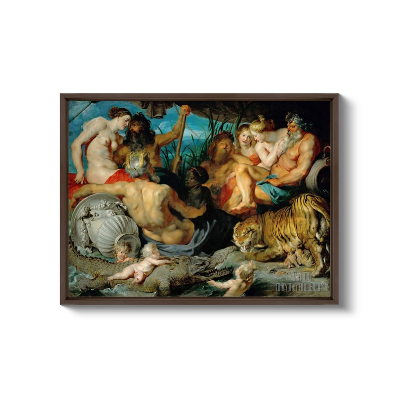 Peter Paul Rubens : Les quatre continents Les quatre fleuves du paradis 1612 Impression giclée d'art mural sur toile tendue ou encadrée D4560 Brown Floating Frame Canvas