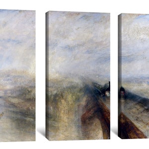 Joseph Mallord William Turner : Rain Steam & Speed The Great Western Railway 1844 Impression giclée d'art mural sur toile tendue vers le cadre d'une galerie D4560 3 Panel Stretched Canvas