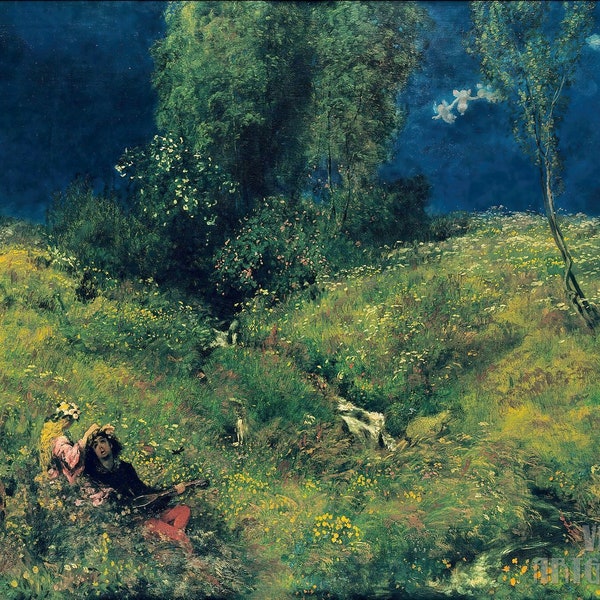 Hans Thoma : Summer (1873) Canvas Gallery Wrapped or Framed Giclee Wall Art Print (D4560)