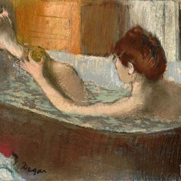 Edgar Degas : femme dans son bain, s'épongeant la jambe (1884) Impression giclée d'art murale sur toile tendue ou encadrée (D3060)
