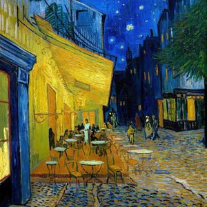 Vincent van Gogh: Terrazza del caffè di notte (1888) Stampa artistica su tela incorniciata o avvolta in una galleria, giclée, rimasterizzata digitalmente (D6050)