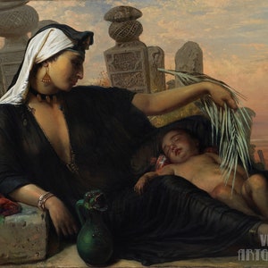 Elisabeth Jerichau-Baumann : An Egyptian Fellah Woman with her Baby (1872) Canvas Gallery Wrapped or Framed Giclee Wall Art Print (D4560)