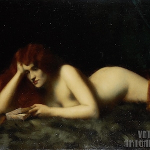 Augustin Zwiller: Lettura prima di andare a letto (c1900) Stampa artistica da parete Giclée su tela, incorniciata o avvolta in una galleria, rimasterizzata digitalmente (D4560)