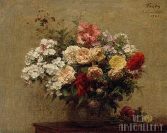Henri Fantin-Latour : Summer Flowers (1880) Canvas Gallery Wrapped or Framed Giclee Wall Art Print Digitally Remastered (D5060)