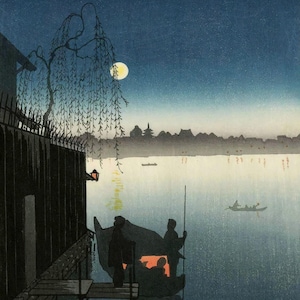 Kobayashi Eijiro (1870 - 1946) - Hasegawa Night Scenes  Sumida  Canvas Gallery Wrapped or Framed Giclee Wall Art Print (D6045)