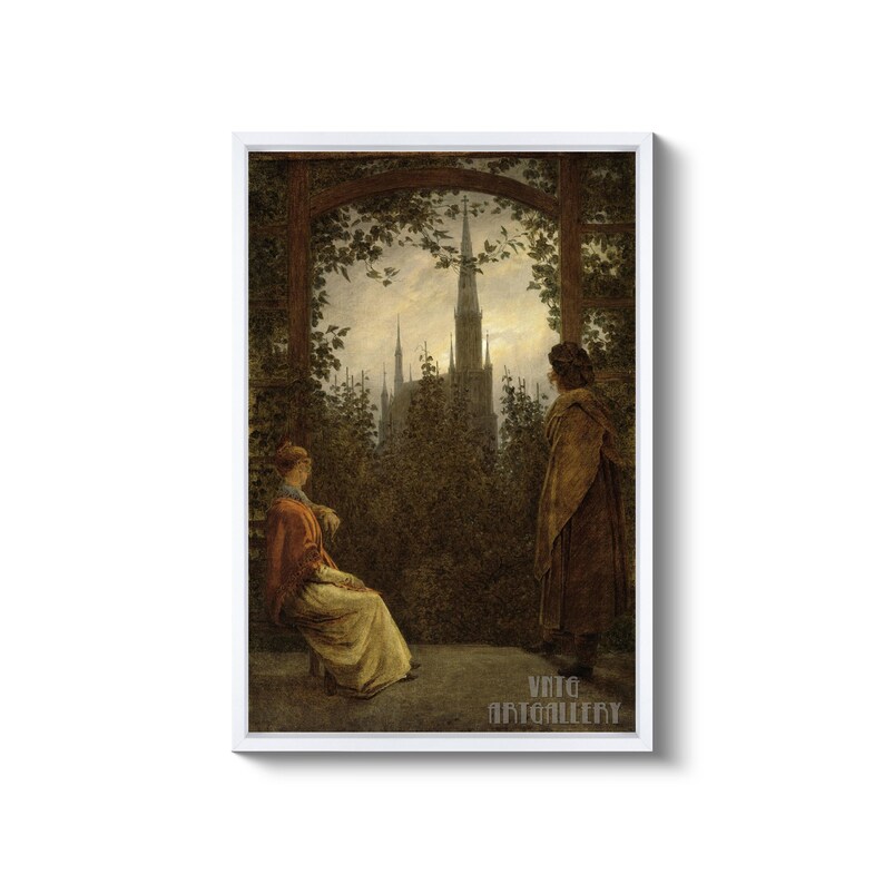 Caspar David Friedrich: Gazebo (1818) Stampa artistica su tela, giclée, rimasterizzata digitalmente (D6040) Brown Floating Frame Canvas