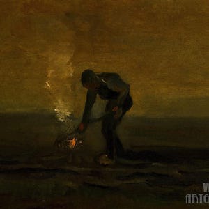 Vincent van Gogh: Paysan Brulant de Mauvaises Herbes (boer verbrandt onkruid) (1884) canvas giclee canvas gallerijverpakking (D4560)