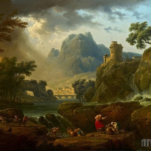 Claude Joseph Vernet : A Mountain Landscape with an Approaching Storm (1774) Canvas Gallery Wrapped or Framed Giclee Wall Art Print (D4060)