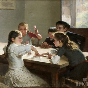 Hugo Salmson (1843-1894) - Bambini che giocano a carte Tela Galleria Stampa artistica Giclée avvolta o incorniciata Rimasterizzata digitalmente (D5060)