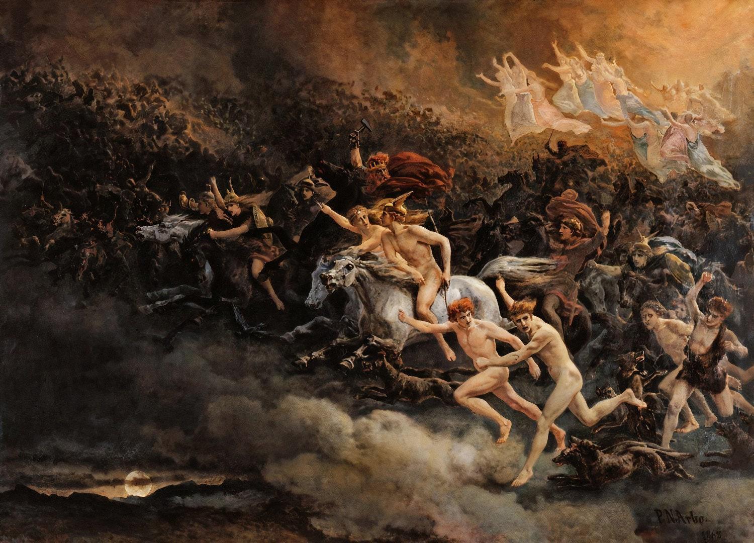Peter Nicolai Arbo : The Wild Hunt of Odin (Åsgårdsreien) (1868) Canvas Gallery Wrapped or Framed Giclée Wall Art Print (D4060)