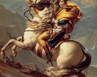 Jacques-Louis David : Napoleon Crossing the Alps, First Version (1850) Canvas Gallery Wrapped or Framed Giclee Wall Art Print (D6050)
