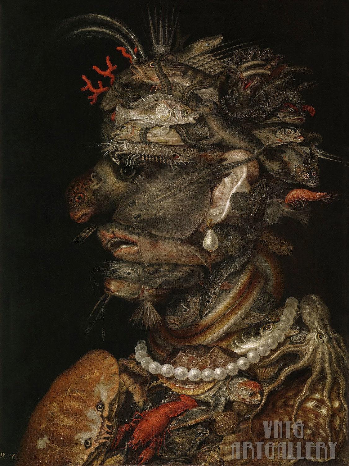 Giuseppe Arcimboldo : Water (1566) Canvas  Gallery Wrapped or Framed Giclee Wall Art Print Digitally Remastered (D6045)