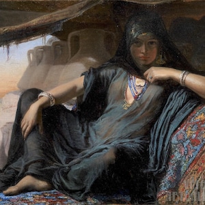 Elisabeth Baumann: En egyptisk krukförsäljare i Gizeh (1876-78) Canvastavla med gicléemotiv, inramad eller inramad (D5060)
