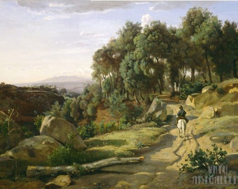Jean-Baptiste-Camille Corot : A View Near Volterra (1838) Canvas Gallery Wrapped or Framed Giclee Wall Art Print (D4560)