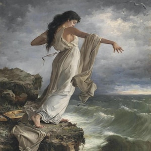 Miguel Carbonell Selva: Muerte de Safo (1881) Impresión giclée sobre lienzo, enmarcada o enmarcada, remasterizada digitalmente (D6050)