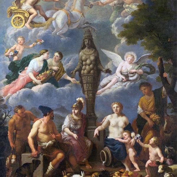 Johann Heiss : An Allegory Of Fertility With The Statue Of Artemis (c1640) Canvas Gallery Wrapped or Framed Giclee Wall Art Print (D6045)